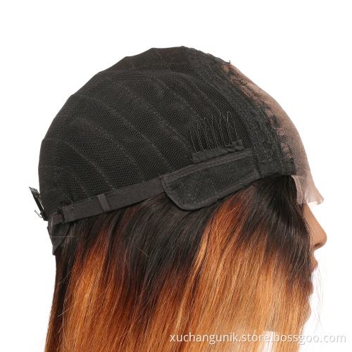 Uniky Brazilian Quantity Silky Straight Style Color 1B 27 ombre Wigs, Lace Front Straight Wigs